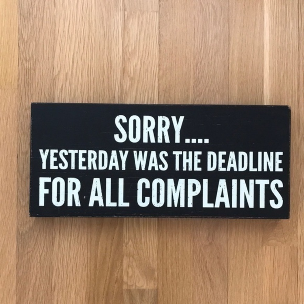 Sixtrees, ‘Complaints’ Large plaque.  7“x 15.5“. NWT
